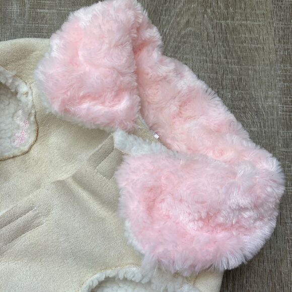 Dog Pet Coat Embroidered Jacket Medium Beige Suede Jacket Pink Fur Collar Fleece - Picture 5 of 11